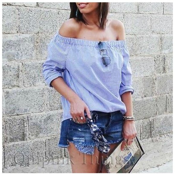 Zara Tops - Zara Woman Blue Pin Striped Poplin Shirt